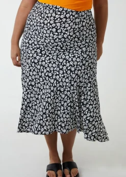 Blue Vanilla Black Curve Asymmetric Seam Midi Skirt