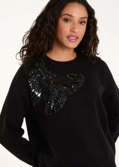Blue Vanilla Black Embellished Sequin Butterfly Jumper