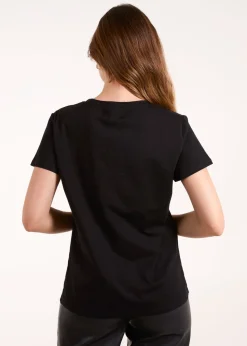 Blue Vanilla Black Embellished Bow Apllique T-shirt