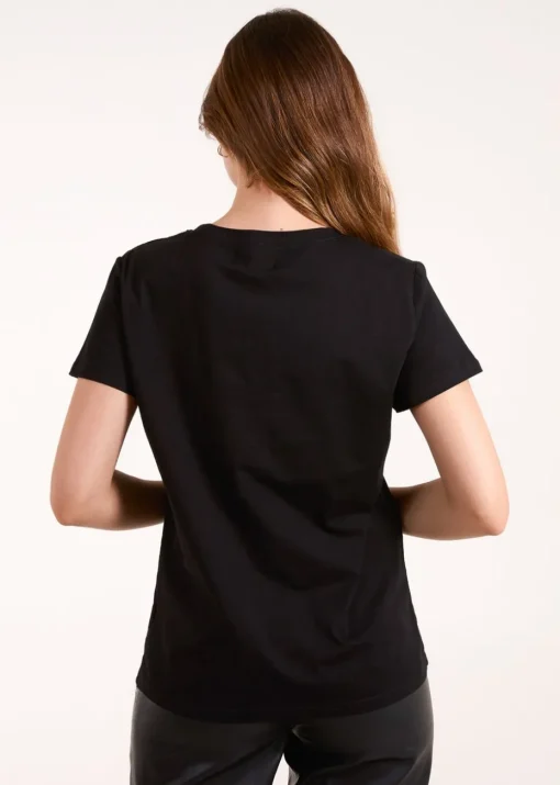 Blue Vanilla Black Embellished Bow Apllique T-shirt