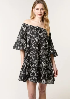 Blue Vanilla Black Embroidered Smock Dress