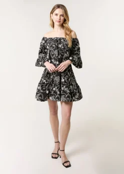 Blue Vanilla Black Embroidered Smock Dress