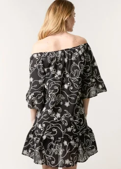 Blue Vanilla Black Embroidered Smock Dress