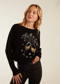 Blue Vanilla Black Festive Champagne Glasses Sequin Jumper