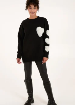 Blue Vanilla Black Flocked Heart Oversized Jumper