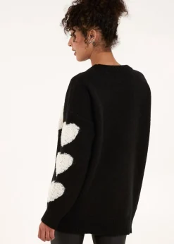 Blue Vanilla Black Flocked Heart Oversized Jumper