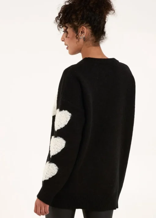 Blue Vanilla Black Flocked Heart Oversized Jumper