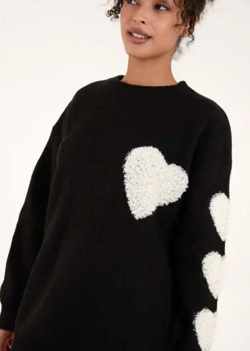 Blue Vanilla Black Flocked Heart Oversized Jumper