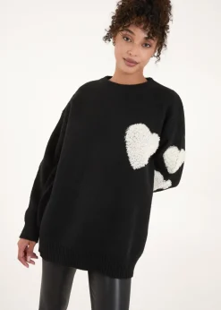 Blue Vanilla Black Flocked Heart Oversized Jumper