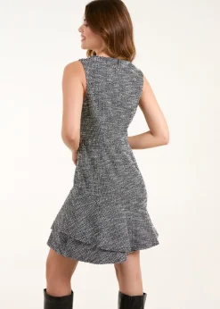 Blue Vanilla Black Frill Hem Boucle Pinny Dress