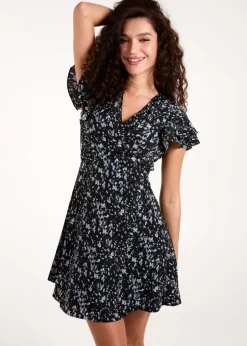 Blue Vanilla Black Frill Sleeve Mini Dress
