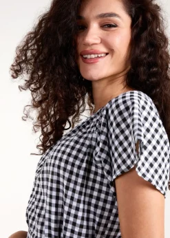 Blue Vanilla Black Gingham Belted Waist Mini Dress