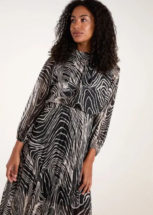 Blue Vanilla Black High Neck Pleated Dress