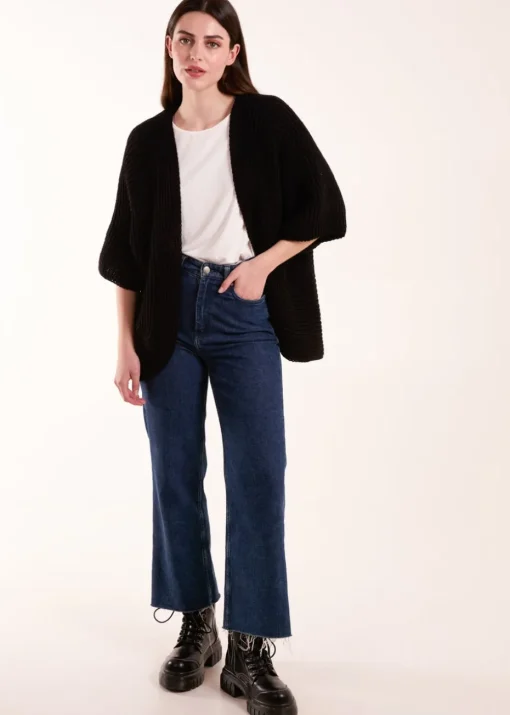 Blue Vanilla Black Knitted Mid Length Cardigan