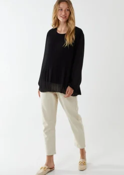 Blue Vanilla Black Long Sleeve Pleated Top