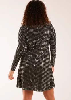 Blue Vanilla Black Long Sleeve Mirrored Swing Dress
