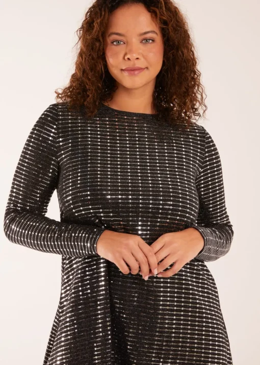 Blue Vanilla Black Long Sleeve Mirrored Swing Dress