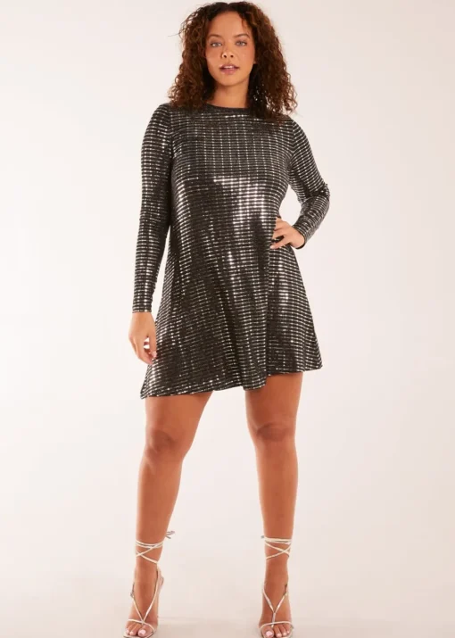 Blue Vanilla Black Long Sleeve Mirrored Swing Dress