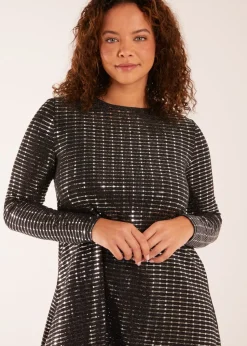 Blue Vanilla Black Long Sleeve Mirrored Swing Dress