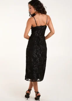 Blue Vanilla Black Luxe Ruched Devore Midi Dress