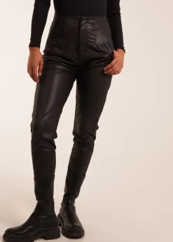 Blue Vanilla Black Matte Faux Leather Tailored Trouser