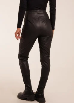 Blue Vanilla Black Matte Faux Leather Tailored Trouser
