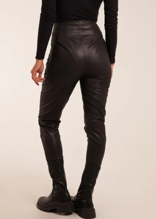Blue Vanilla Black Matte Faux Leather Tailored Trouser