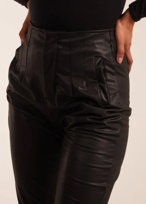 Blue Vanilla Black Matte Faux Leather Tailored Trouser