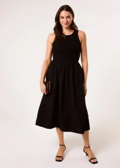 Blue Vanilla Black Mix Fabric Midi Dress
