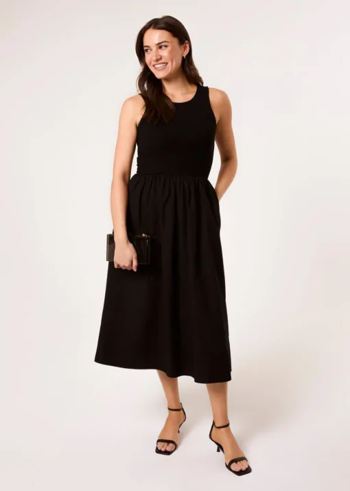 Blue Vanilla Black Mix Fabric Midi Dress