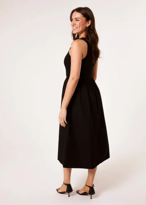 Blue Vanilla Black Mix Fabric Midi Dress