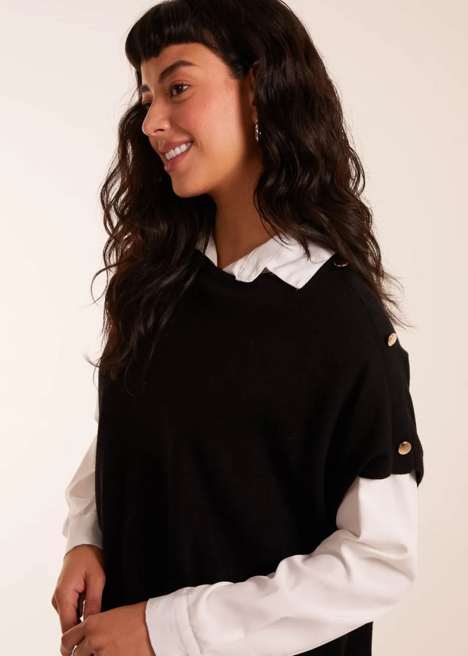 Blue Vanilla Black Oversized Button Shoulder Top