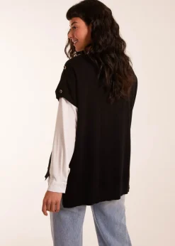 Blue Vanilla Black Oversized Button Shoulder Top