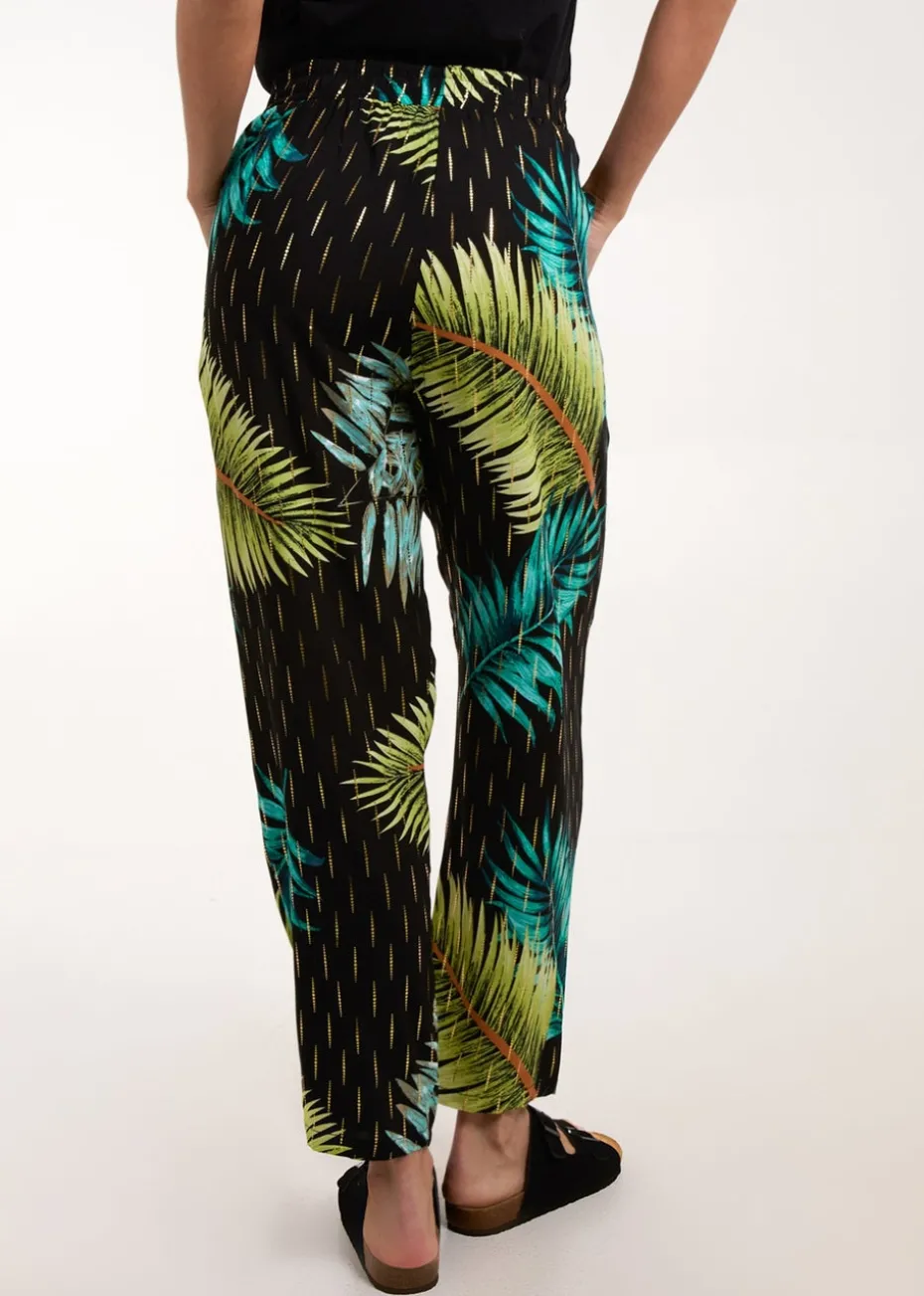 Blue Vanilla Black Palm Print Trousers