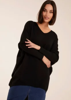 Blue Vanilla Black Plain V Neck Jumper