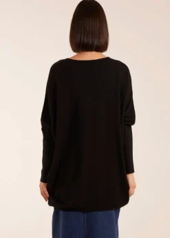 Blue Vanilla Black Plain V Neck Jumper