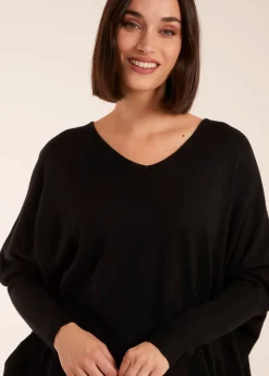 Blue Vanilla Black Plain V Neck Jumper