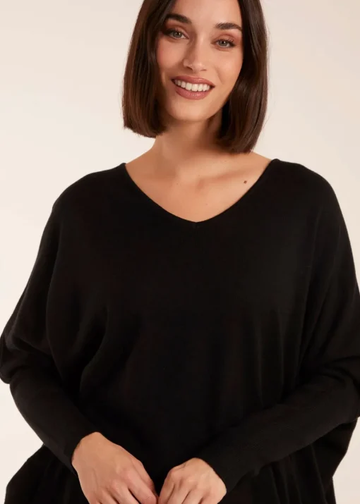Blue Vanilla Black Plain V Neck Jumper
