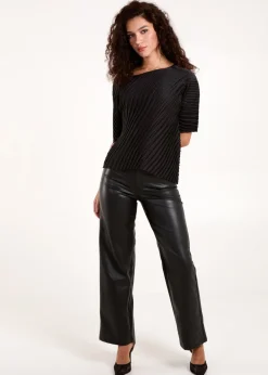 Blue Vanilla Black Pleated Satin Asymmetric Top