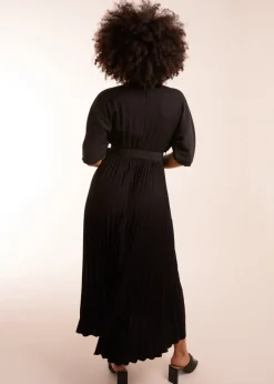 Blue Vanilla Black Pleated Dress With Belt
