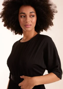 Blue Vanilla Black Pleated Dress With Belt