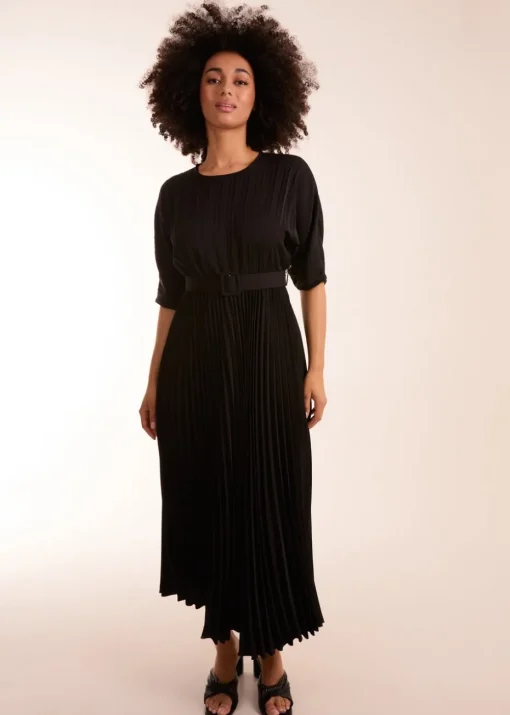 Blue Vanilla Black Pleated Dress With Belt