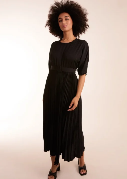Blue Vanilla Black Pleated Dress With Belt