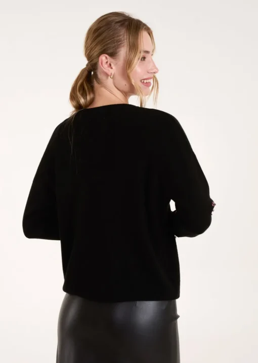 Blue Vanilla Black Rhinestone Heart Jumper