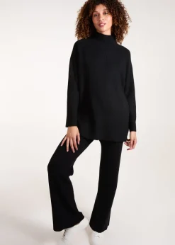 Blue Vanilla Black Ribbed High Neck Co-Ord Set