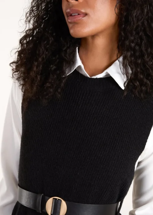 Blue Vanilla Black Ribbed Knit Vest Blouse