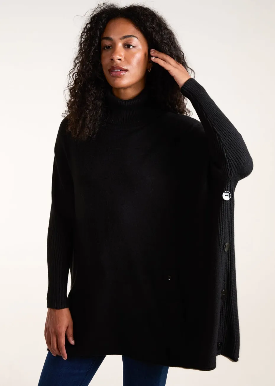 Blue Vanilla Black Roll Neck Button Mini Pocket Jumper