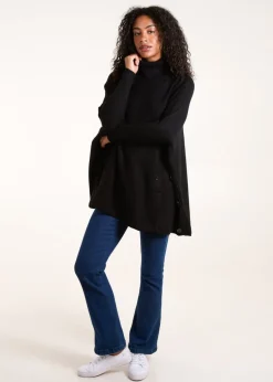 Blue Vanilla Black Roll Neck Button Mini Pocket Jumper