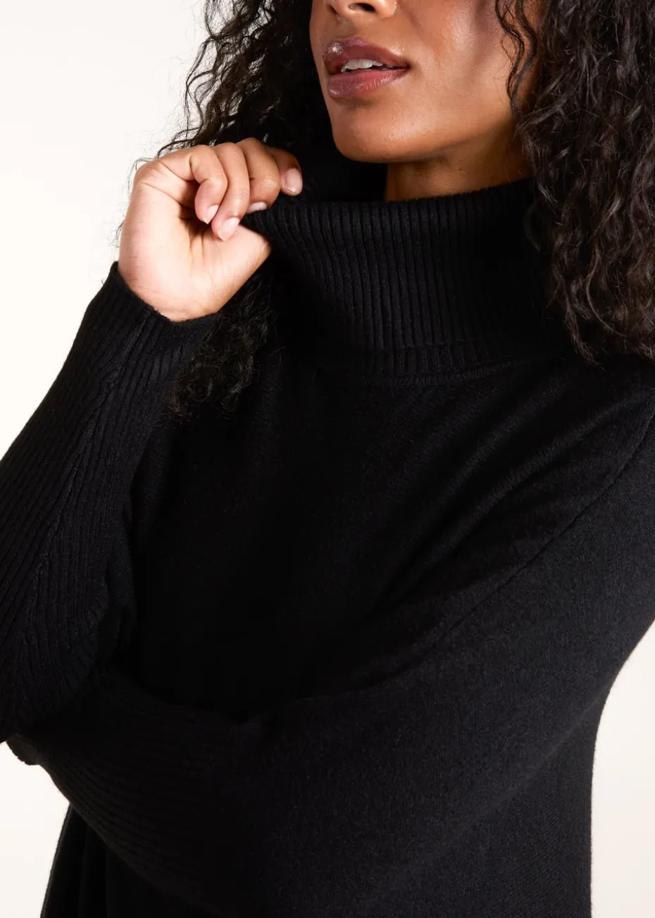 Blue Vanilla Black Roll Neck Button Mini Pocket Jumper