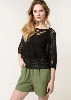 Blue Vanilla Black Round Neck Net Top
